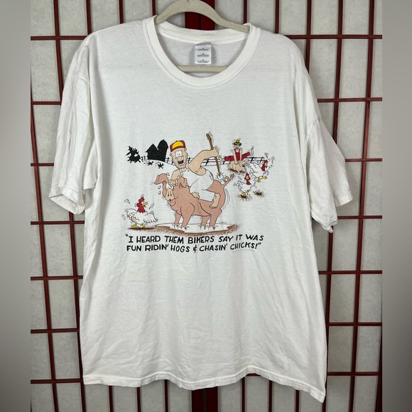 Gildan Other - Vintage Funny Redneck Riding Hogs Chasing Chicks T-Shirt